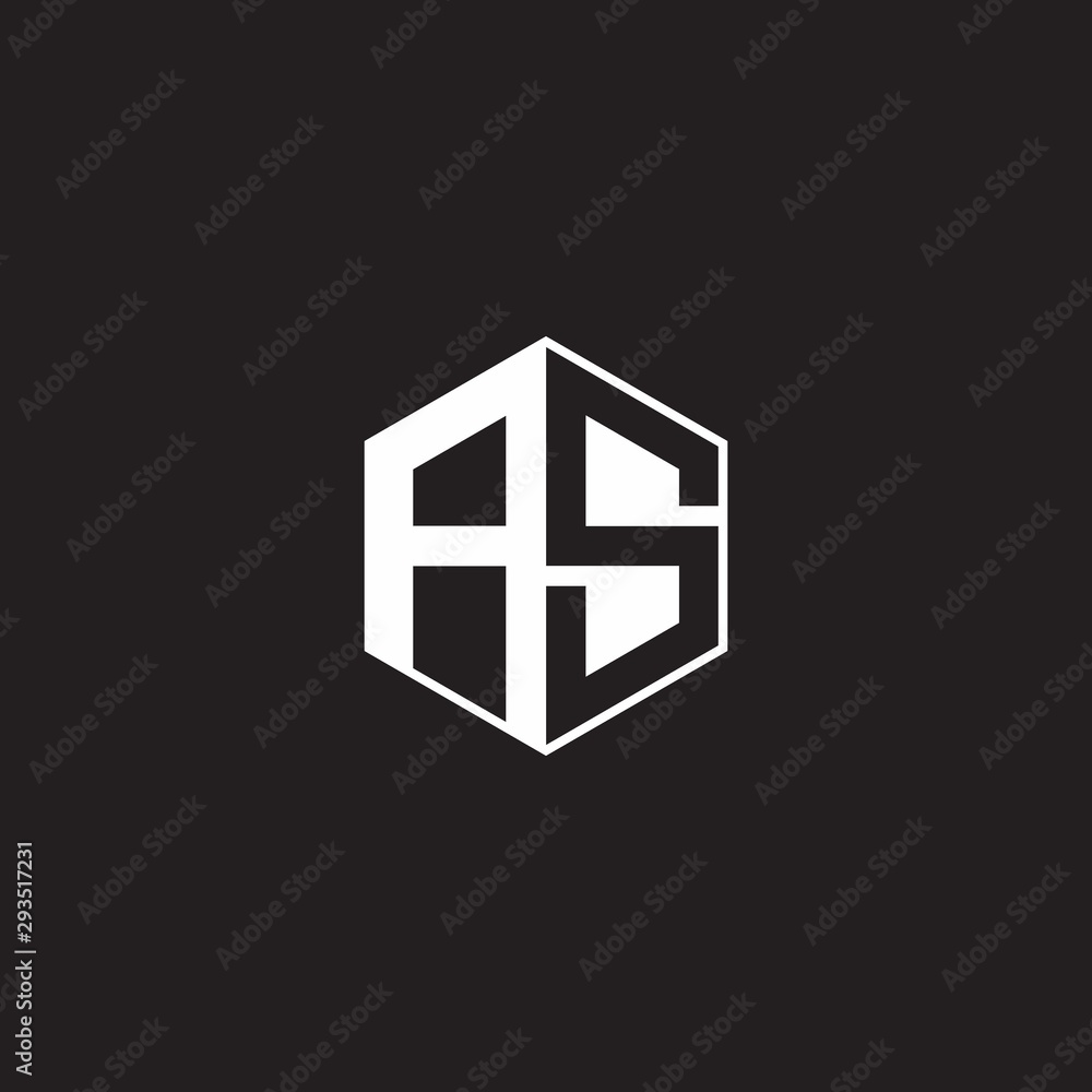 AS Logo monogram hexagon with black background negative space style AS Logo monogram hexagon with black background negative space style