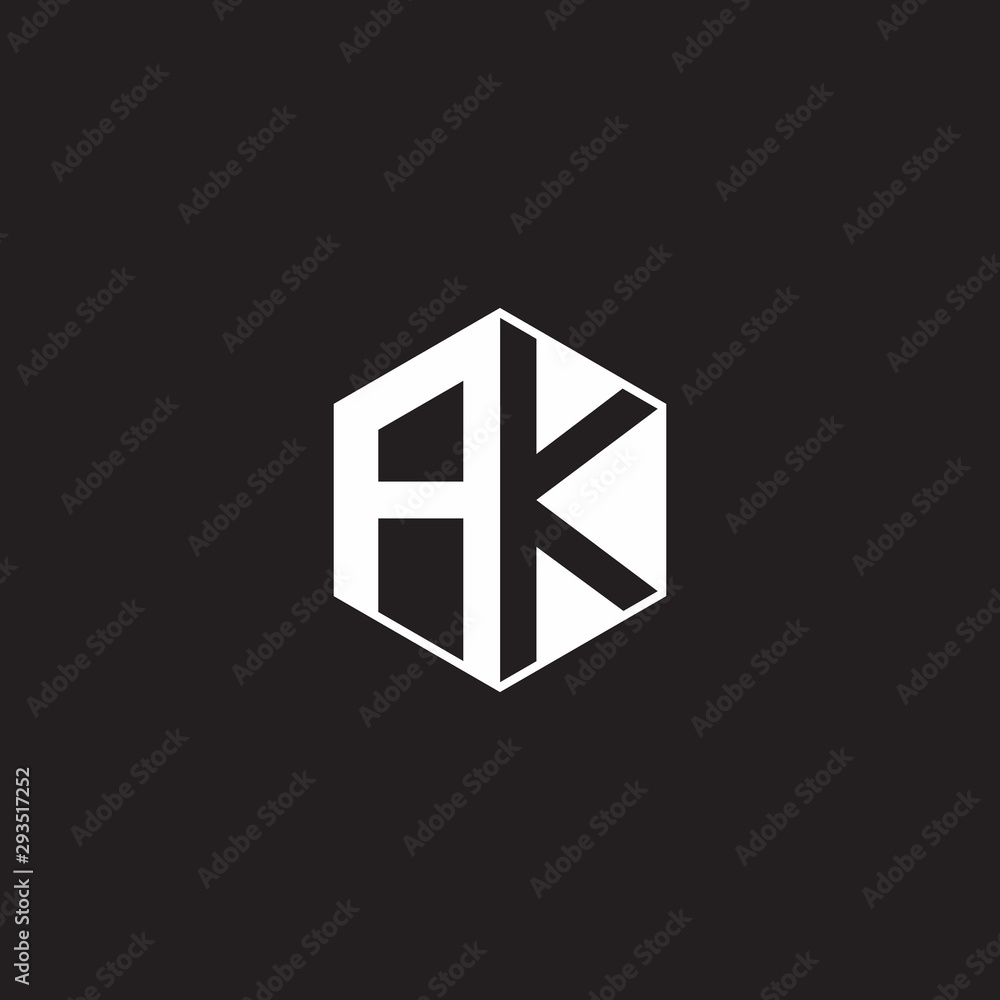 AK Logo monogram hexagon with black background negative space style AK Logo monogram hexagon with black background negative space style