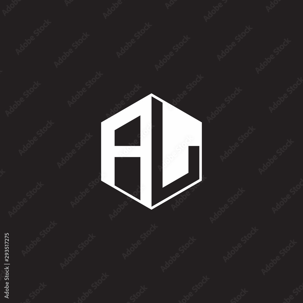 AL Logo monogram hexagon with black background negative space style AL Logo monogram hexagon with black background negative space style