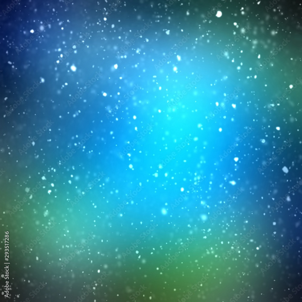 Blurred snow falling on blue green azure soft gradient background. Dark vignette. Magic festive winter night. Blurred snow falling on blue green azure soft gradient background. Dark vignette. Magic festive winter night.