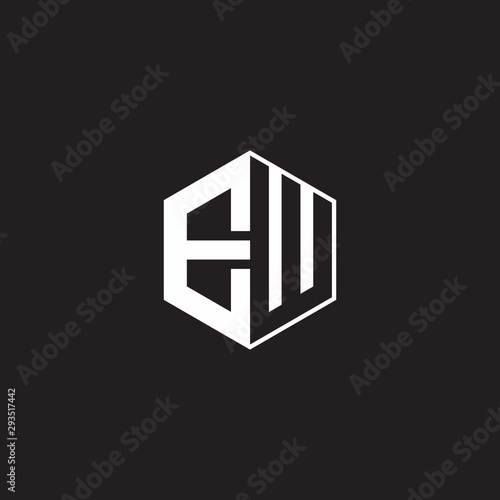 EW Logo monogram hexagon with black background negative space style