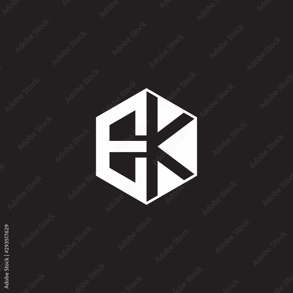 EK Logo monogram hexagon with black background negative space style EK Logo monogram hexagon with black background negative space style