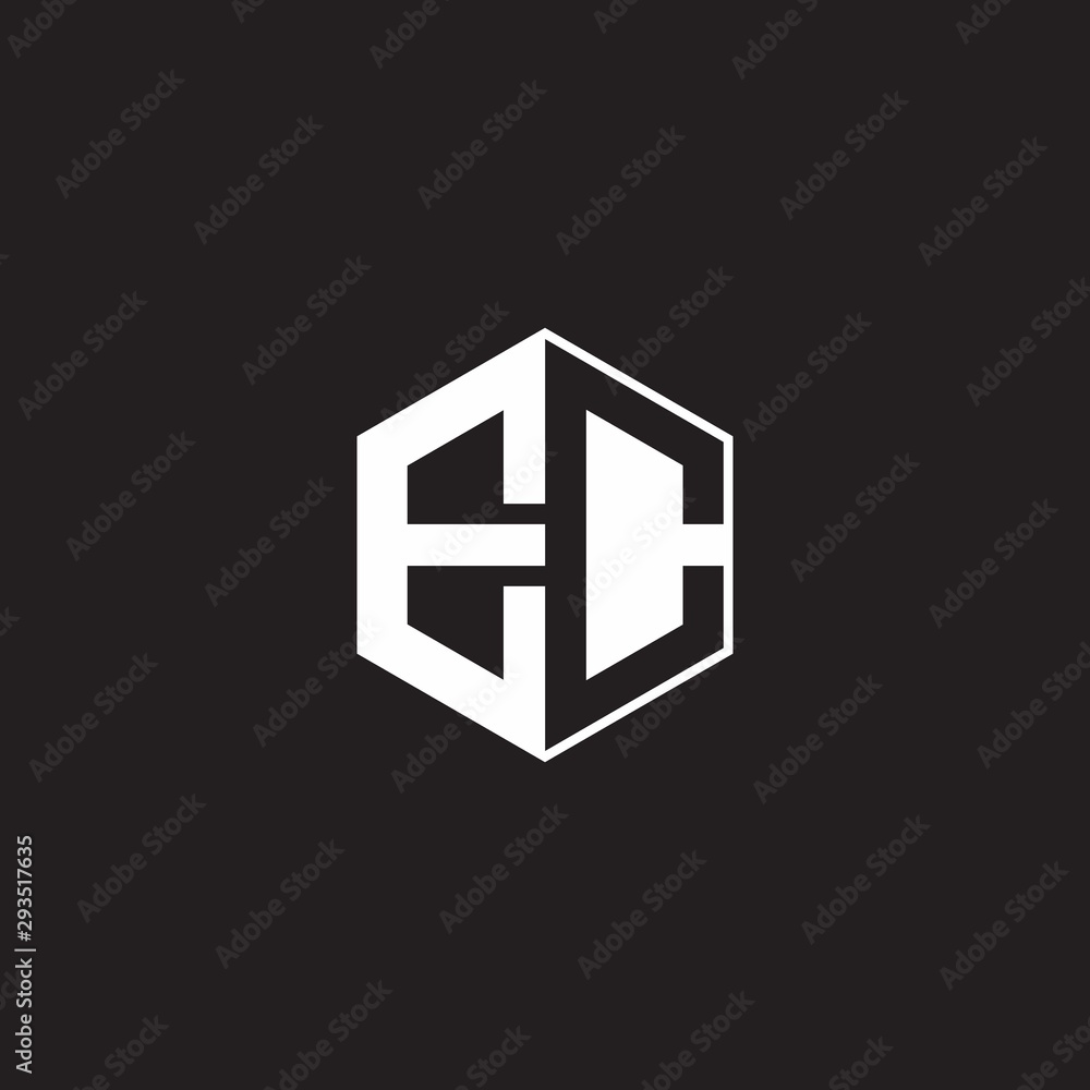 EC Logo monogram hexagon with black background negative space style EC Logo monogram hexagon with black background negative space style