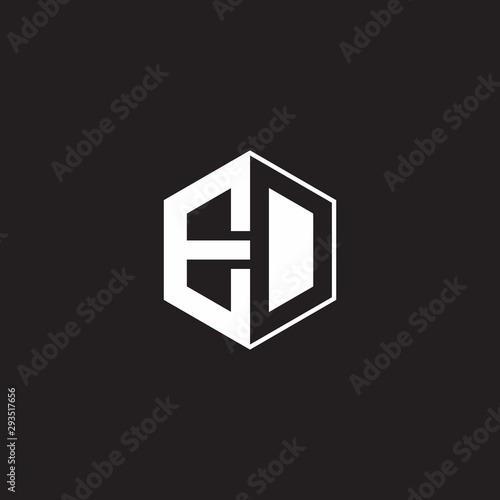 ED Logo monogram hexagon with black background negative space style