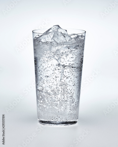 glass of carbonated water with ice