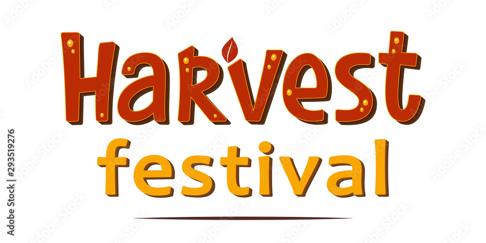 Hand sketched autumn lettering Harvest Festival. Harvest fest bright poster design. Handwritten fall vector illustration isolated on white background for cards, posters, banners, logo, tags.