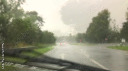 Driving through heavy rain in the UK first person view 