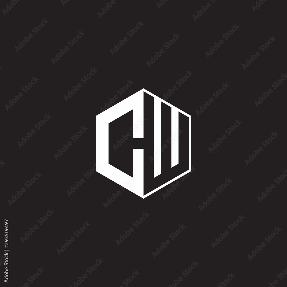 CW Logo monogram hexagon with black background negative space style CW Logo monogram hexagon with black background negative space style