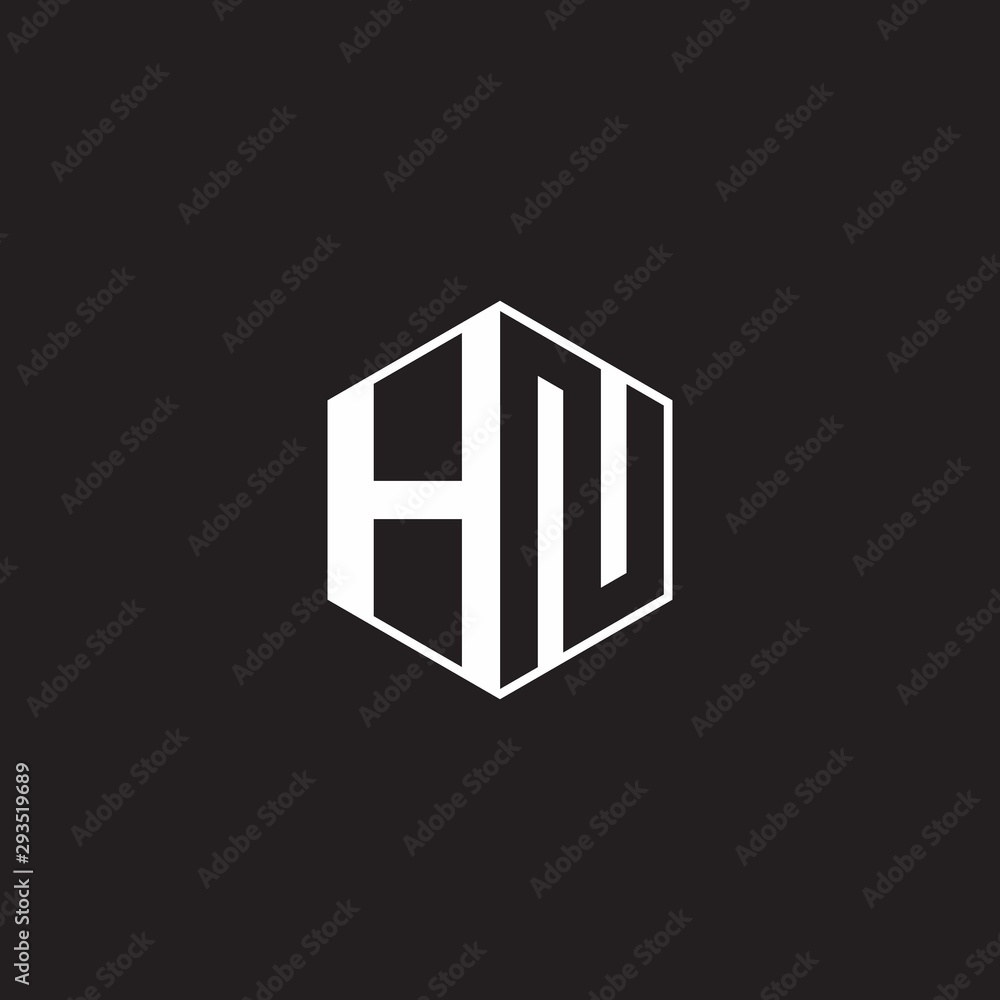HN Logo monogram hexagon with black background negative space style HN Logo monogram hexagon with black background negative space style