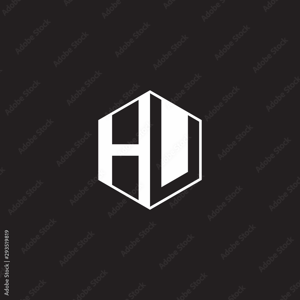 HU Logo monogram hexagon with black background negative space style HU Logo monogram hexagon with black background negative space style