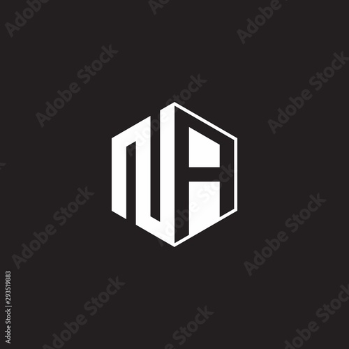 NA Logo monogram hexagon with black background negative space style