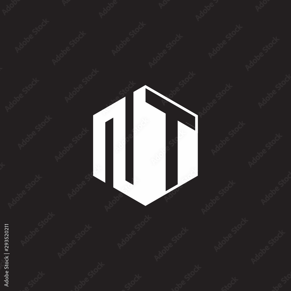 NT Logo monogram hexagon with black background negative space style NT Logo monogram hexagon with black background negative space style