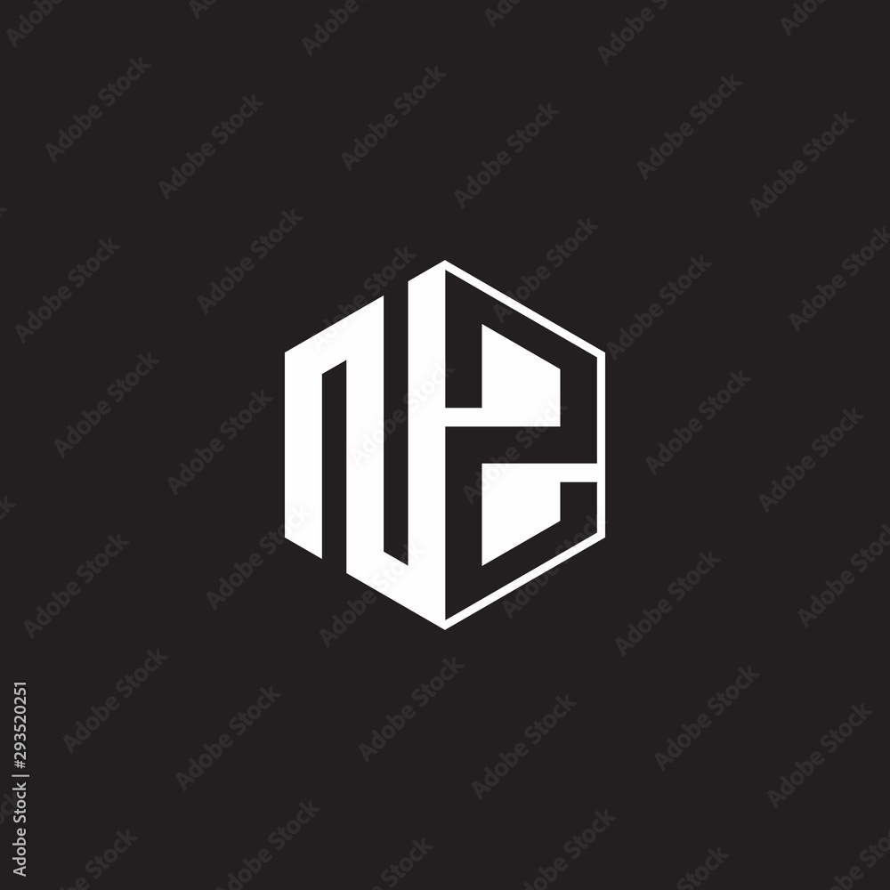 NZ Logo monogram hexagon with black background negative space style NZ Logo monogram hexagon with black background negative space style