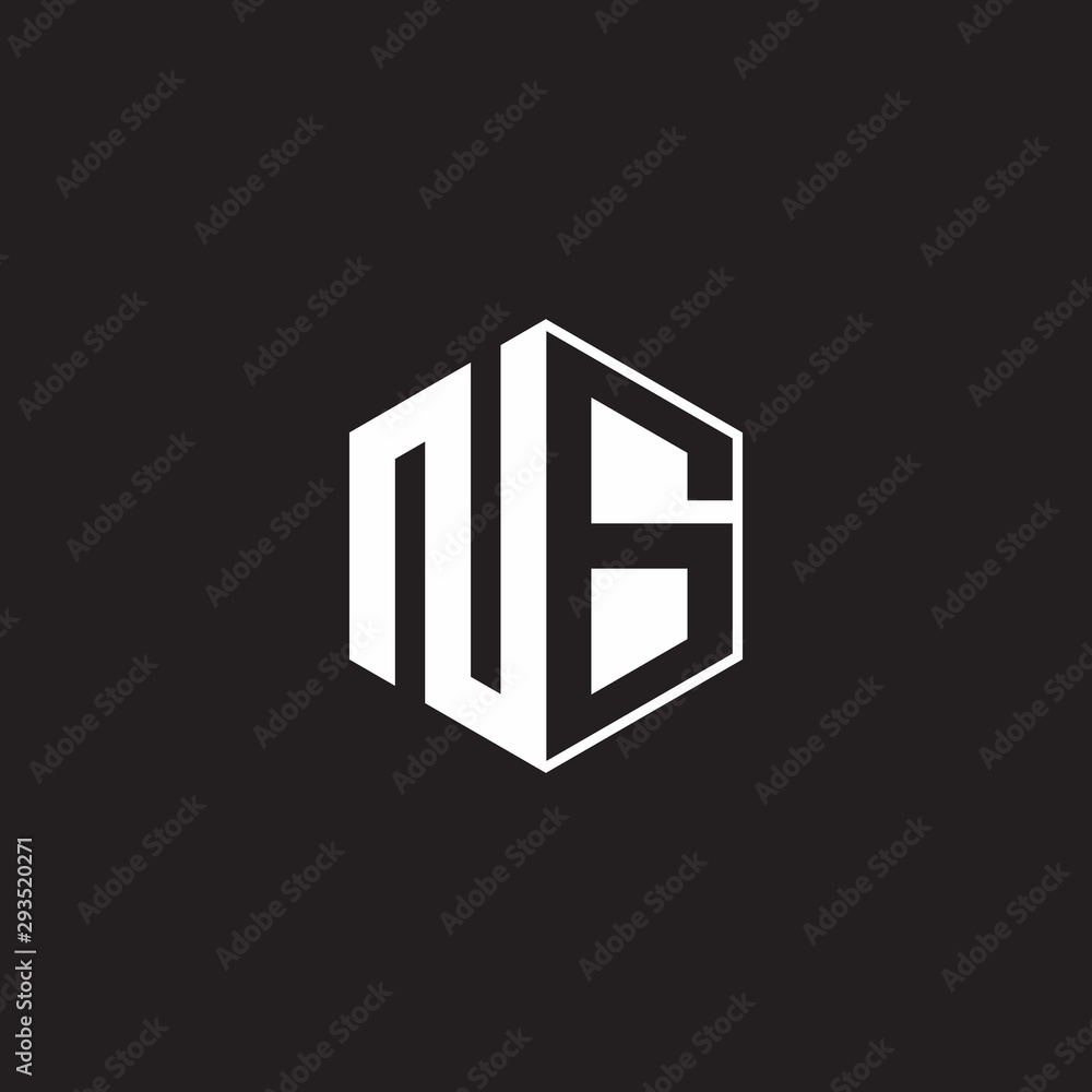 NG Logo monogram hexagon with black background negative space style NG Logo monogram hexagon with black background negative space style