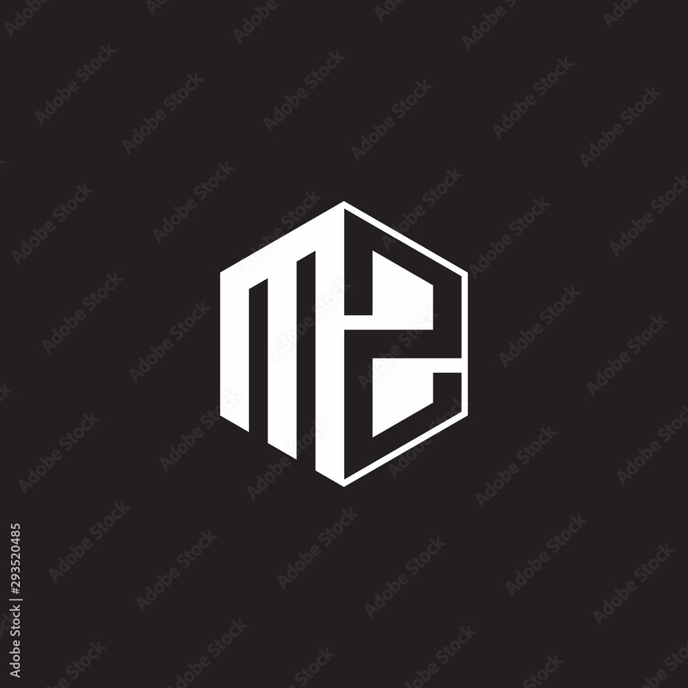 MZ Logo monogram hexagon with black background negative space style MZ Logo monogram hexagon with black background negative space style