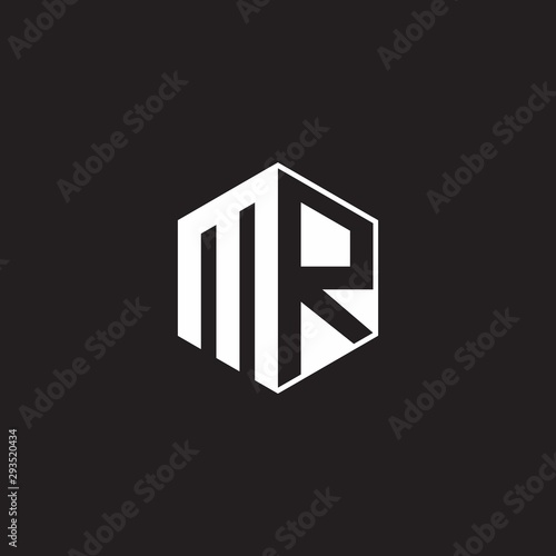 MR Logo monogram hexagon with black background negative space style