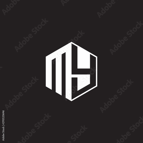 MY Logo monogram hexagon with black background negative space style