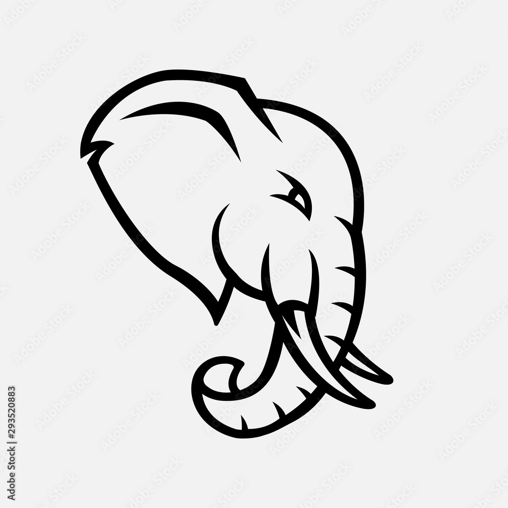 Elephant head logo gaming esport in black and white