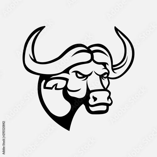 Buffalo head logo gaming esport in black and white