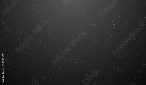 Macro dust particles flying over black background. Abstract white dust particles in the air. Abstract dust overlay texture.