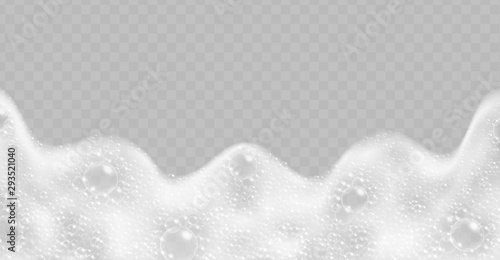 Soap foam with bubbles top view isolated on transparent background. Sparkling shampoo and bath lather realistic vector illustration.