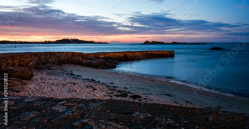 Scenic view of the bay of Roscoff and the Island of Batz at sunset