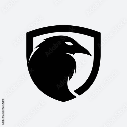Raven in shield logo template