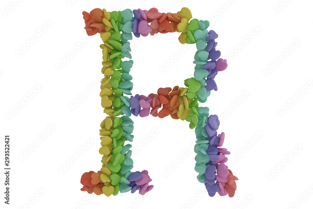Colored heart alphabet Isolated on white background. 3d illustration Colored heart alphabet Isolated on white background. 3d illustration
