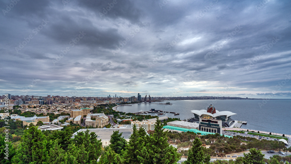 Wide panorama of Baku city in cloudy weather
