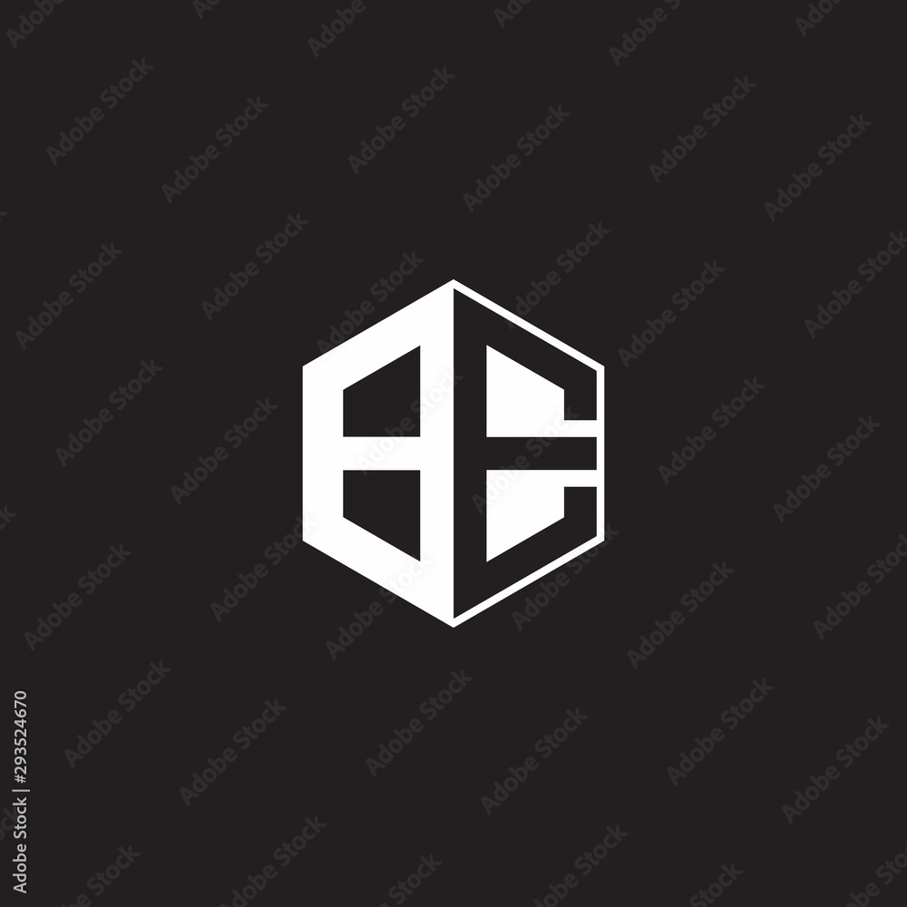 BE Logo monogram hexagon with black background negative space style BE Logo monogram hexagon with black background negative space style