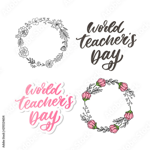 poster for world Teacher's Day lettering calligraphy brush vector illustration.