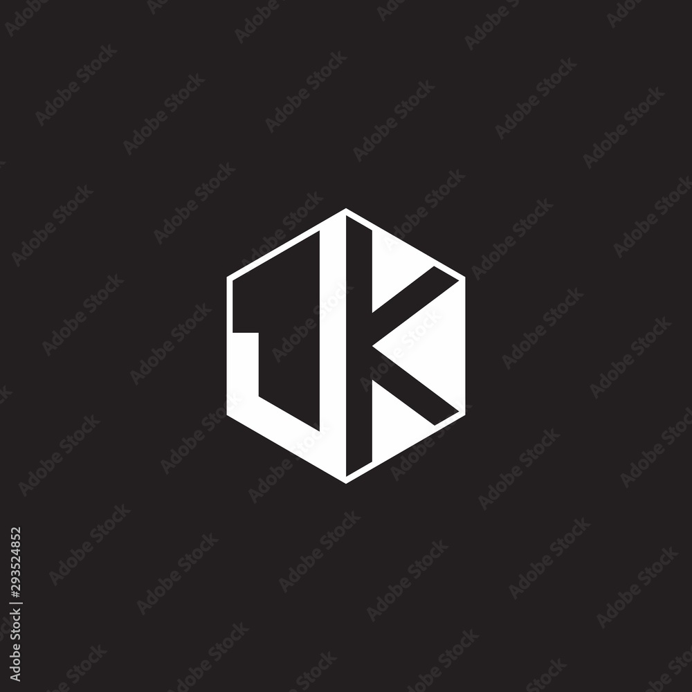 JK Logo monogram hexagon with black background negative space style JK Logo monogram hexagon with black background negative space style