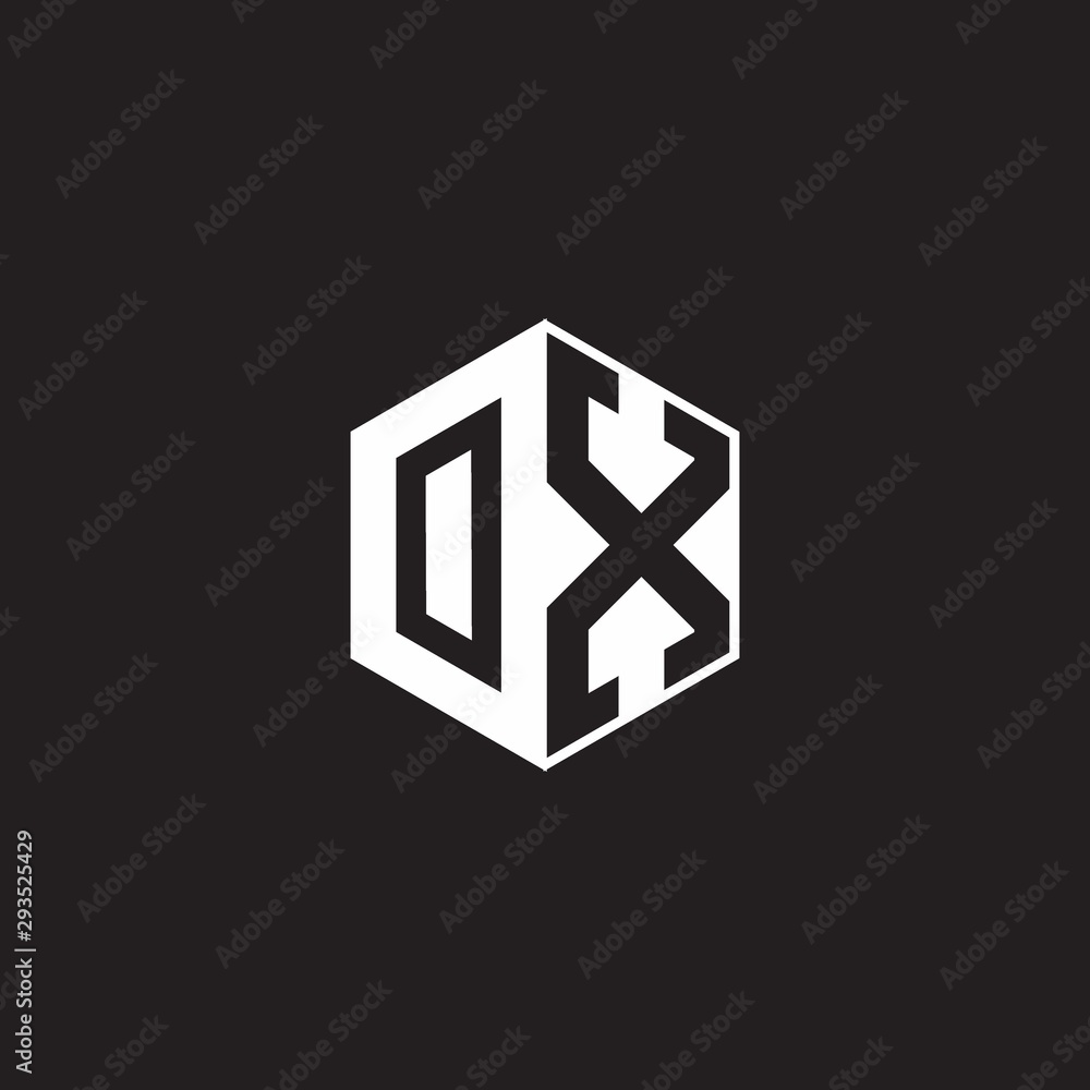 OX Logo monogram hexagon with black background negative space style OX Logo monogram hexagon with black background negative space style