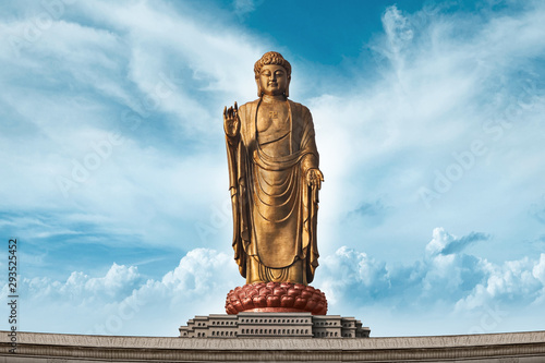 Spring temple buddha with Sky Background photo