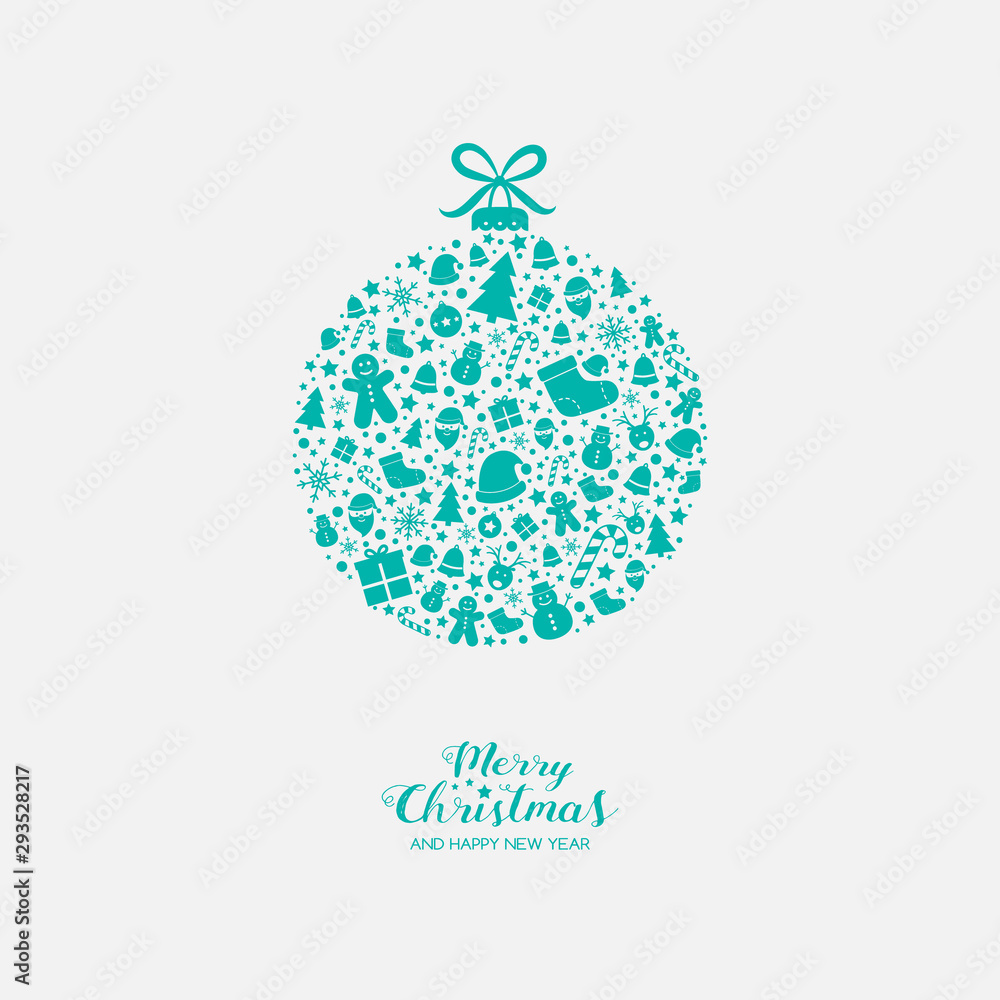 Christmas ball with festive icons and wishes. Vector Christmas ball with festive icons and wishes. Vector