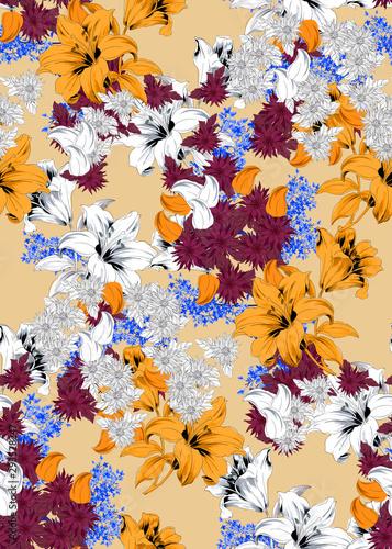 Seamless tropical flower pattern, watercolor.Flowers pattern. for textile, wallpaper, pattern fills, covers, surface, print, gift wrap, scarf, decoupage. Seamless pattern