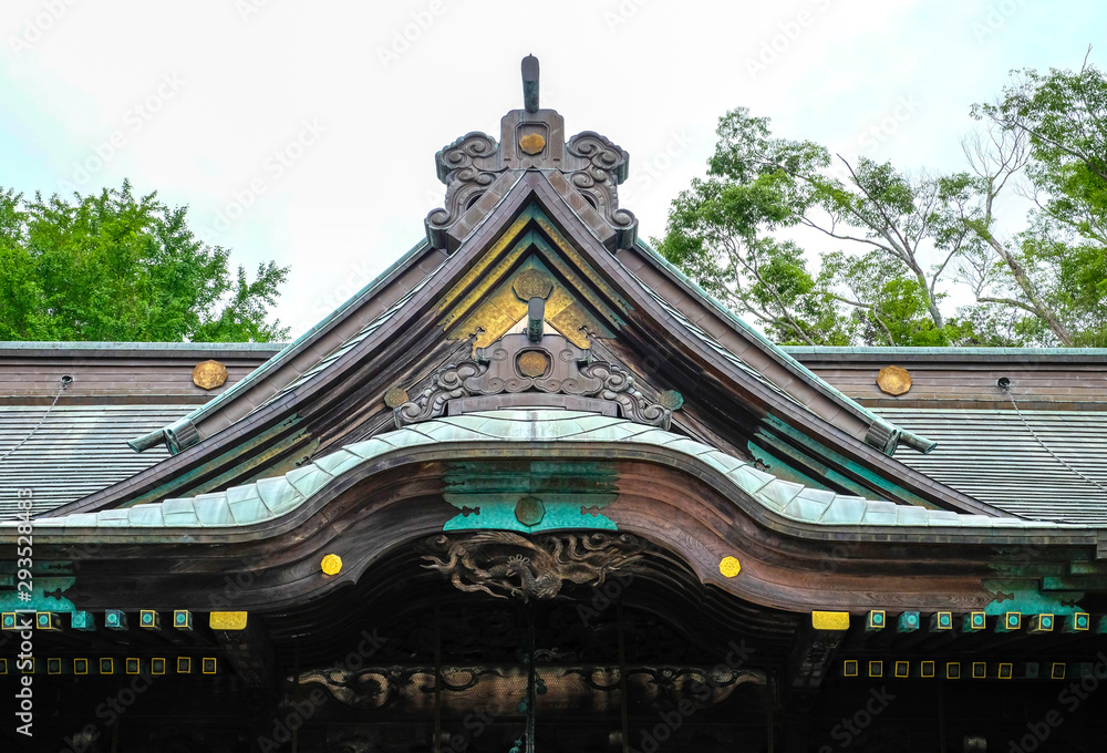 Fototapeta premium Japanese shrine ancient wood roof tile ,rooftop style in Buddhism temple, Japan.