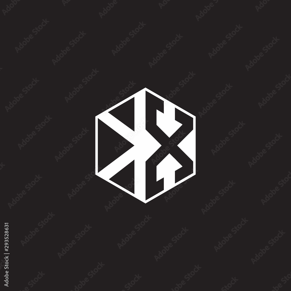 KX Logo monogram hexagon with black background negative space style KX Logo monogram hexagon with black background negative space style