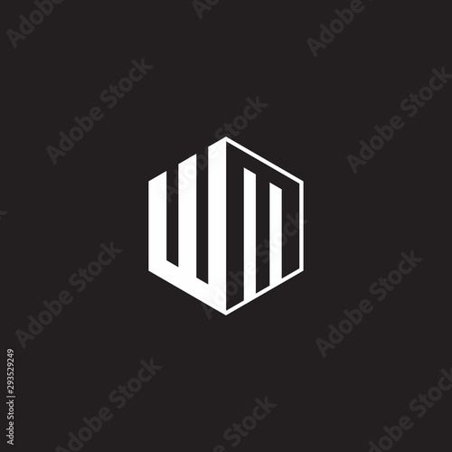 WM Logo monogram hexagon with black background negative space style