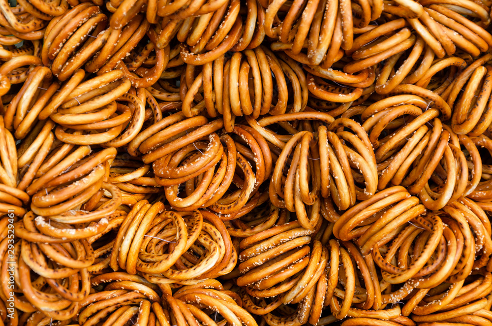 Crispy sweet bagels. Food background of dried bagels. Top view Crispy sweet bagels. Food background of dried bagels. Top view