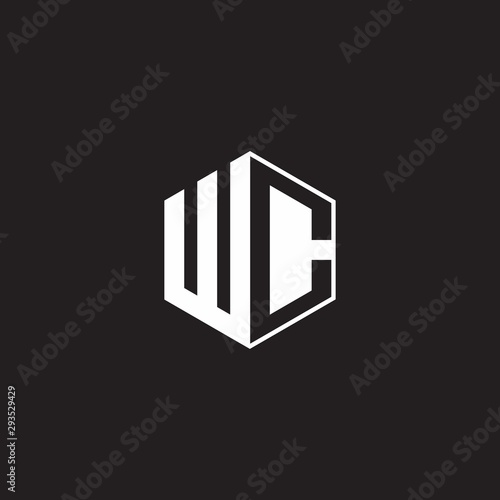 WC Logo monogram hexagon with black background negative space style