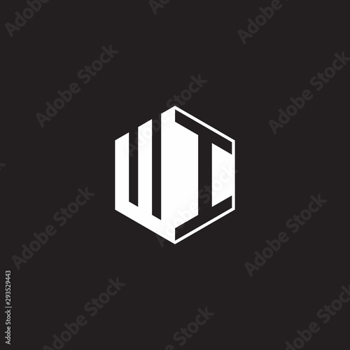 WI Logo monogram hexagon with black background negative space style