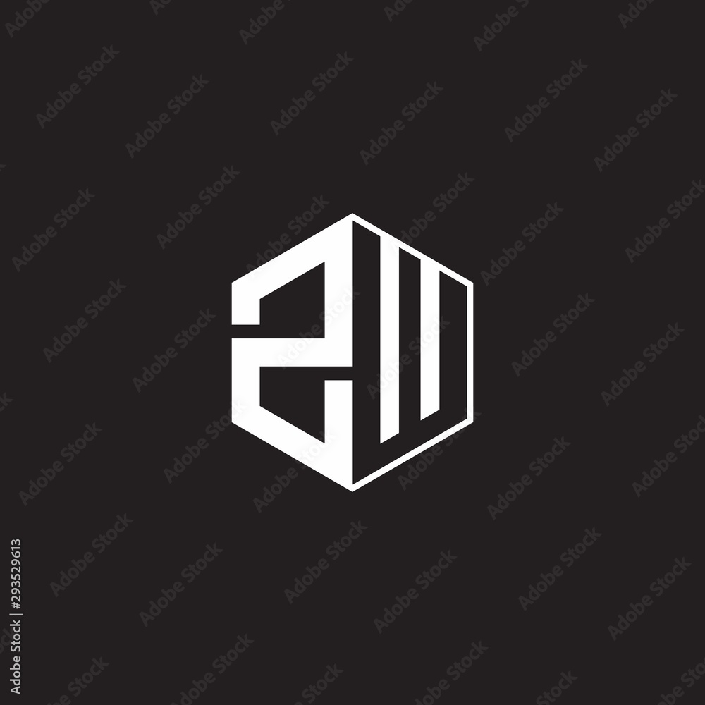ZW Logo monogram hexagon with black background negative space style ZW Logo monogram hexagon with black background negative space style