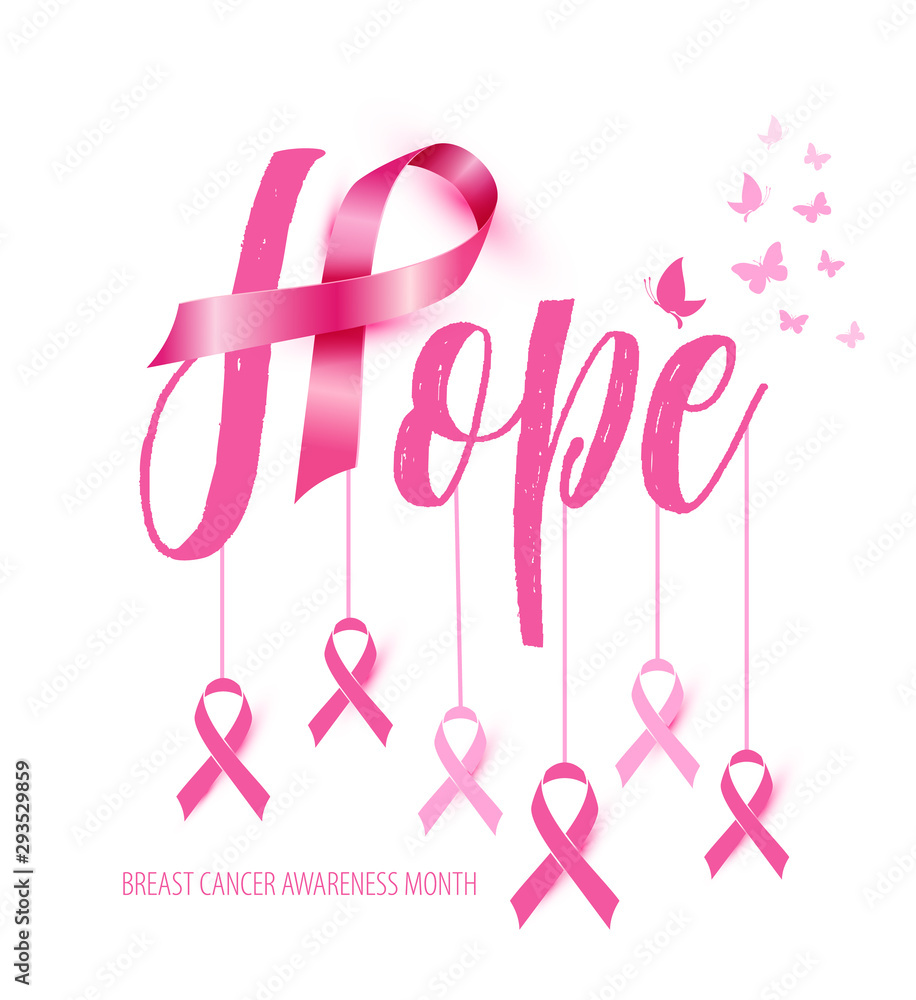 Breast Cancer Awareness Calligraphy Poster design with Pink Ribbon. October is Cancer Awareness Month