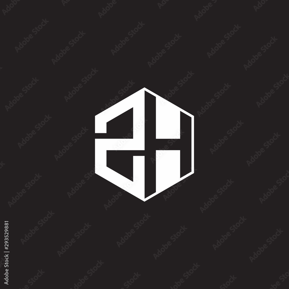 ZH Logo monogram hexagon with black background negative space style ZH Logo monogram hexagon with black background negative space style