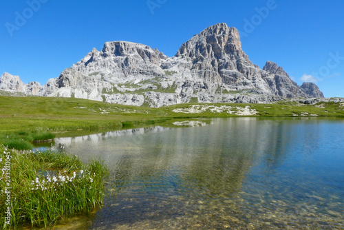 Beautiful italian lake in the mountains  dolomites landscape