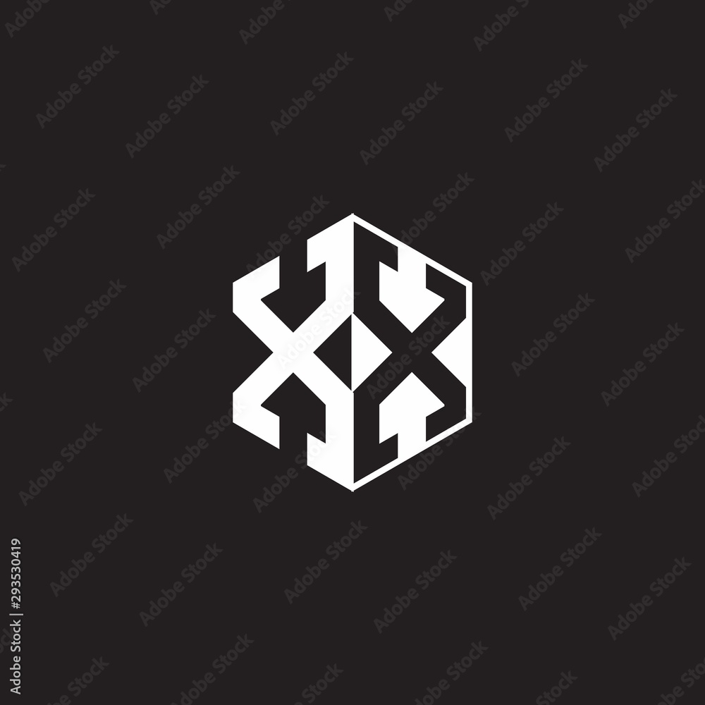 XX Logo monogram hexagon with black background negative space XX Logo monogram hexagon with black background negative space