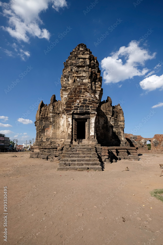 Lopburi,Thailand - 2 January 2016 : Phra Prang Sam Yot best known landmark.built in the 13th century in the classic Bayon style of Khmer architecture, the compound comprises three Prangs(towers)