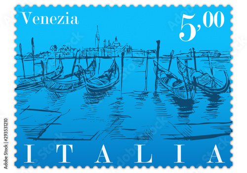 Znaczek pocztowy przedstawiający panoramę Wenecji