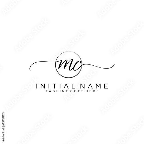 MC Initial handwriting logo with circle template vector.